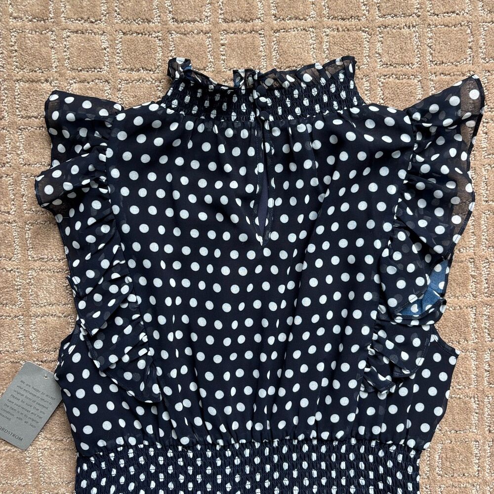 Alexia Admor Polka Dot Dress Women's 6 Navy Blue Sleeveless Preppy Derby NWT - Picture 5 of 8